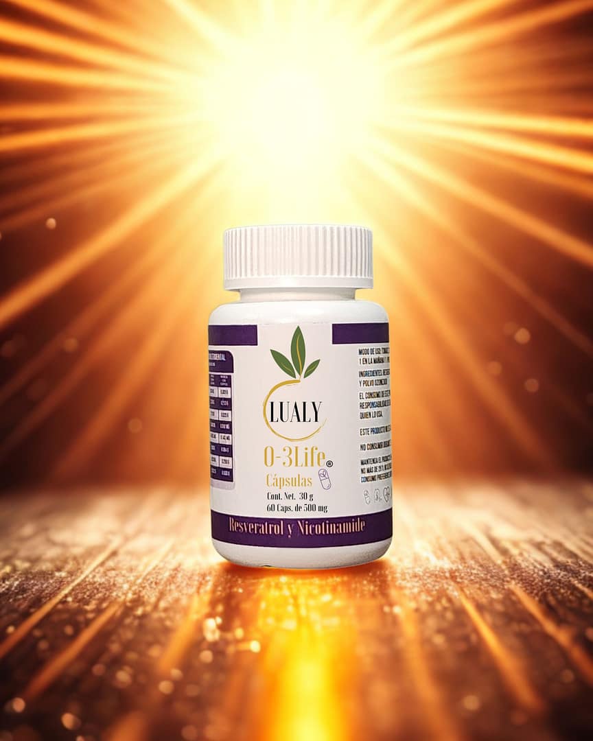 Frasco del Suplemento Resveratrol y NMN para el envejecimiento.